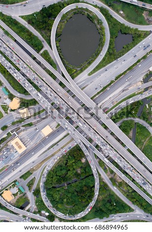 Busy highway from aerial view. Urban transportation concept.
