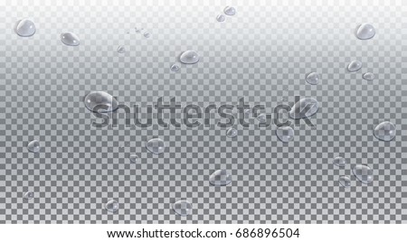 Water drops. Vector illustration. Water drops realistic, transparent effect background. Rain drop top view. 3D water drop. Water drops blurred background. Drop texture. Rain drops vector clip art 2023