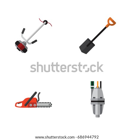 Flat Icon Garden Set Of Grass-Cutter, Pump, Hacksaw And Other Vector Objects. Also Includes Hacksaw, Mower, Lawn Elements.