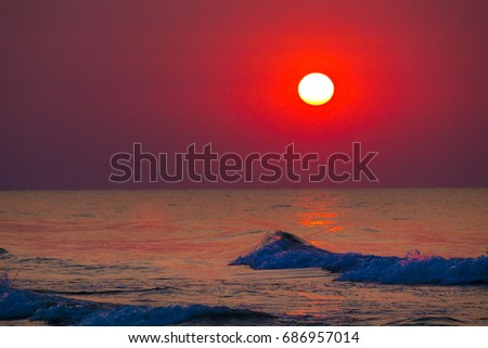 Beautiful sunrise Black sea. Gold sea sunrise and waves. Little Noise.