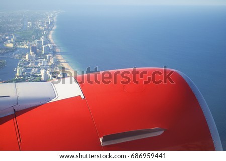 Airplane Window View - Engine And Coastline