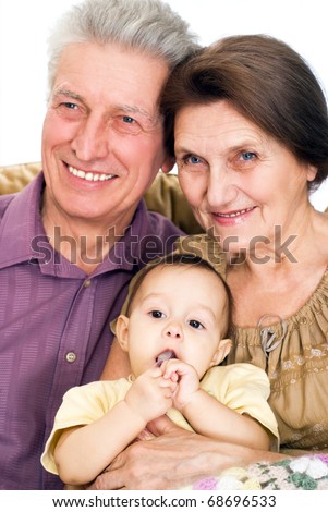 beautiful famaly of three on a white background