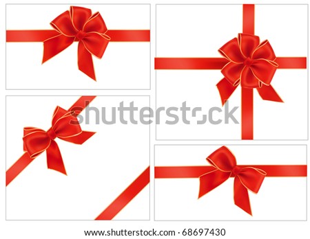 Big collection of red gift bows. Vector.
