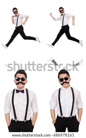 Young man with moustache isolated on white