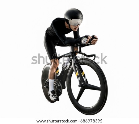 Asian men are cycling "time trial bike" in white background  Royalty-Free Stock Photo #686978395