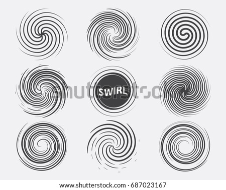 Abstract swirl set dynamic flow black white icon. Vector illustration.
