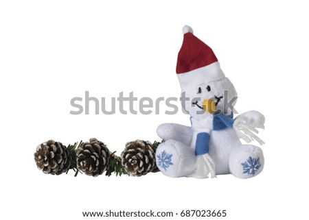 Christmas snowman with Pine cones on white background isolated with copy space and clipping path