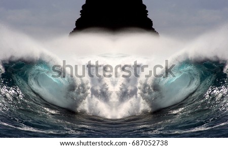 The next tsunami, giant waves, Symmetrical photographs,  magical realism, surreal ,