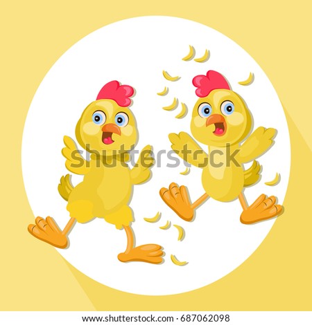 Chicken funny cartoon character Vector illustration. Chicken funny cartoon. Pet scared faces Vector illustration