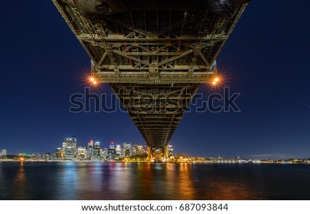 Sydney Harbour Bridged viewed from Milsons Point in North Sydney Australia. Sydney Harbour is a beautiful meandering waterway, famous around the world. Royalty-Free Stock Photo #687093844