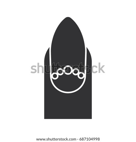 Almond moon manicure with beads glyph icon. Silhouette symbol. Negative space. Vector isolated illustration