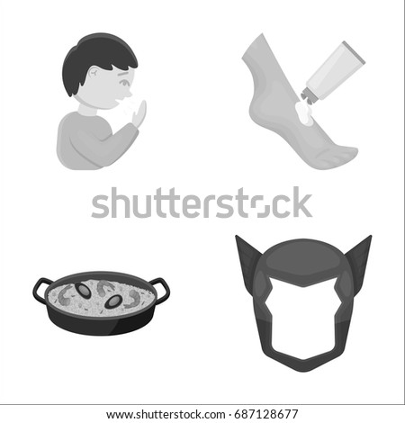 cinematograph, medicine, cosmetology and other web icon in monochrome style., rice, mask, Superman icons in set collection.