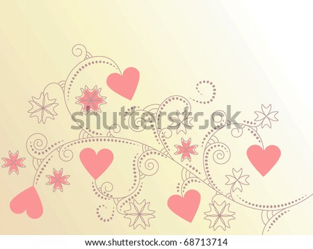 vector card with hearts and floral ornament. clipping mask