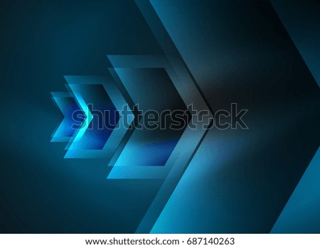 Digital technology glowing arrows, modern geometric abstract background with light effects and place for your message
