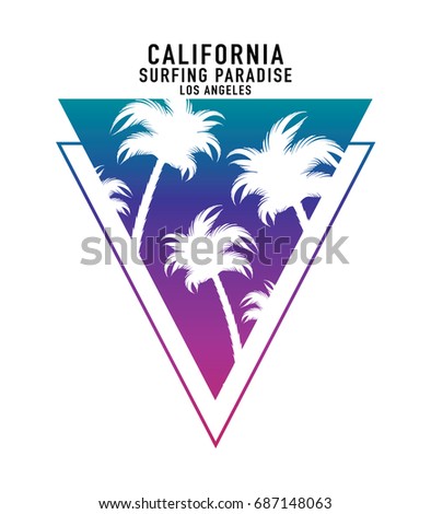 T shirt graphics / Vector print design with palm trees and California typography