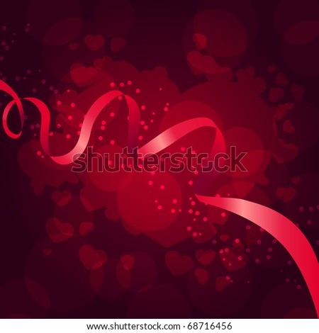 Background with hearts and pink silk ribbon