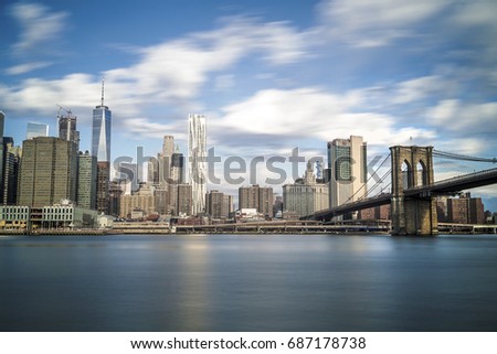 New York Skyline Bright Blue Sky