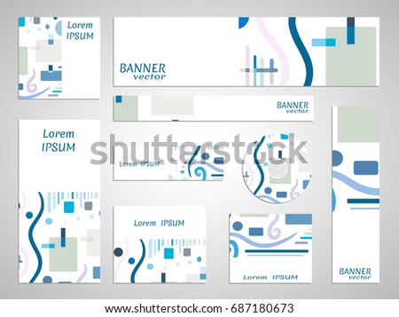 Set of web banner templates for site or blog with geometric abstract shapes. Different sizes. Corporate flat identity mock-up template for your design. Vector collection