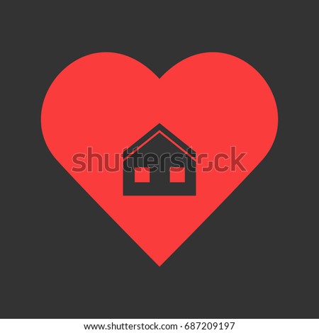 House icon flat. Simple pictogram on heart background. Vector illustration symbol