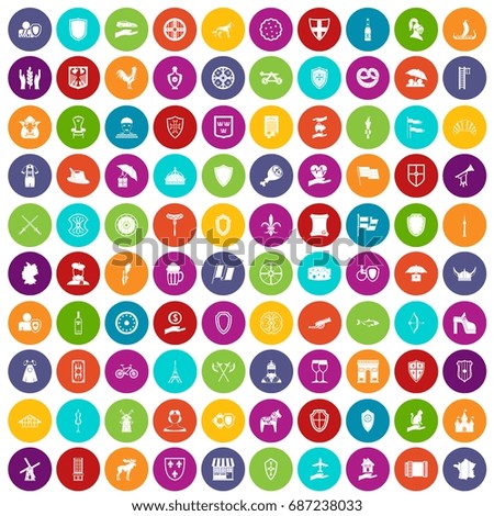 100 shield icons set in different colors circle isolated vector illustration