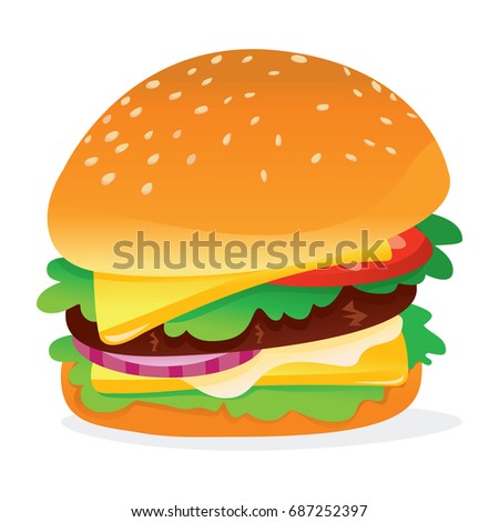 A vector illustration of a colorful cute cartoon hamburger.