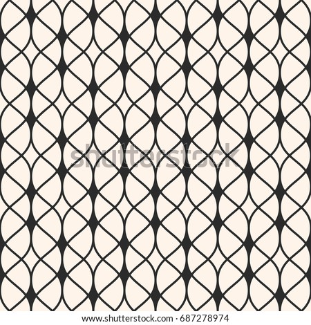 Vector seamless pattern. Abstract graphic monochrome background with thin wavy lines, delicate lattice. Subtle texture of mesh, lace, weaving, net. Repeat tiles. Design for decor, textile, fabric, web Royalty-Free Stock Photo #687278974
