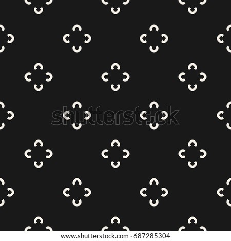 Simple floral pattern. Vector minimalist seamless texture with flower shapes. Abstract geometric monochrome background. Dark repeat design for textile, decor, fabric, digital, web, package, covers