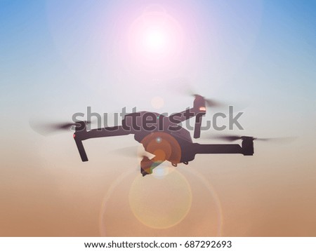 drone on sky and sunset