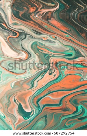 Green and orange color mix, marble texture designe. Contemporary art painting, poster print, fashion illustration