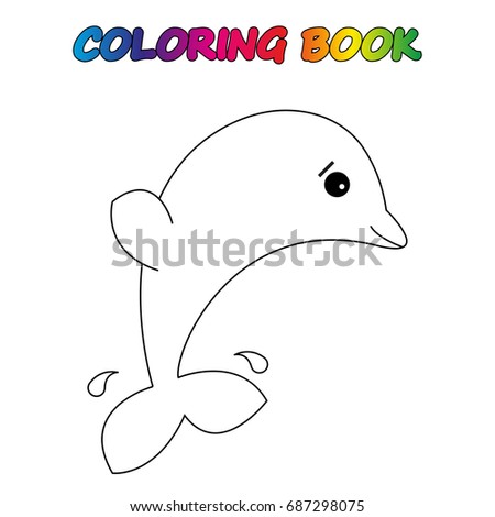 dolphin - coloring book.  Coloring  page to educate preschool kids .  Game for preschool kids, worksheet.  Vector cartoon  illustration.
