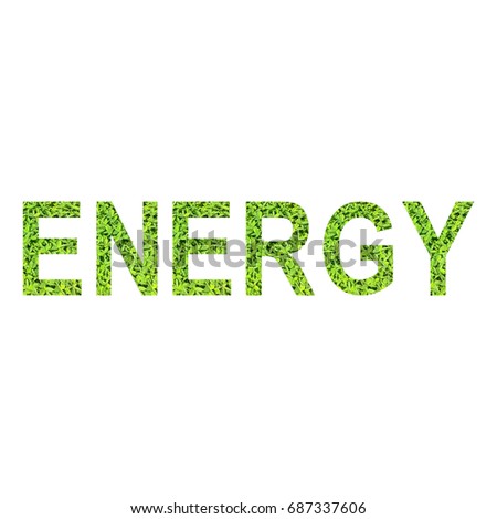 English alphabet of ENERGY made from green grass on white background for isolated with clipping path, Capital letter and small letter  from green grass on white background for isolated