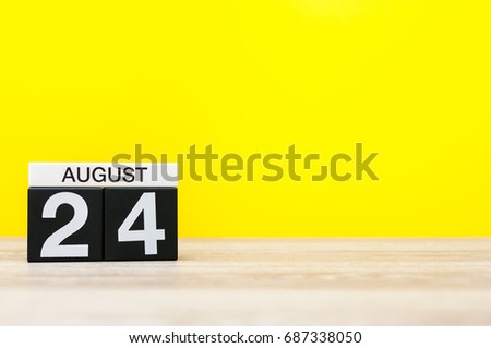 August 24th. Image of august 24, calendar on yellow background with empty space for text. Summer time