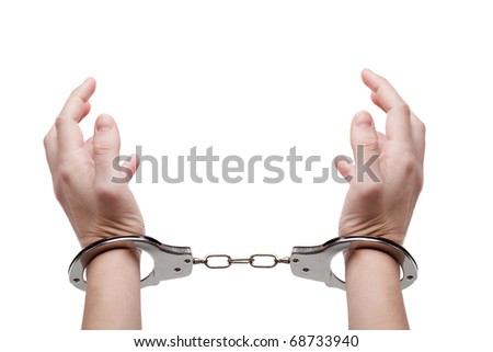 Police law steel handcuffs arrest crime human hand Royalty-Free Stock Photo #68733940