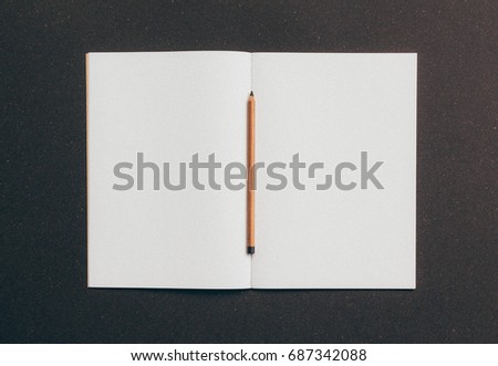 Blank open note with pencil, clean mock up