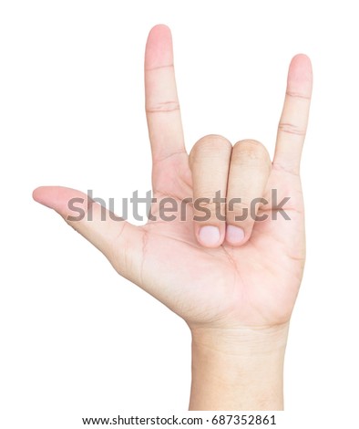 Love hand sign, I Love You language hand on white background.