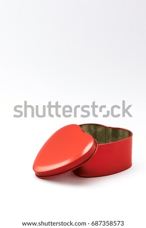 Red box heart shape on a white background. Using wallpaper or background for package and product work image.