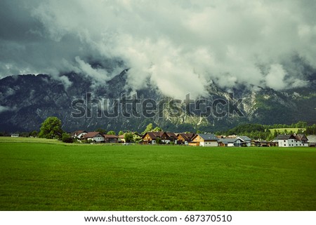 The landscape image of small village in Austria's Alp valley