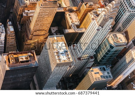 Aerial view of Midtown Manhattan, NY with the Chrysler building