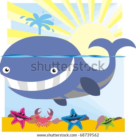 Whale cartoon - Ocean wildlife colorful raster illustration