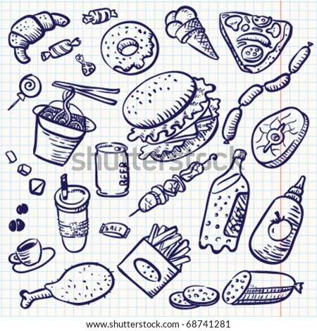 Fast food doodle set,  vector