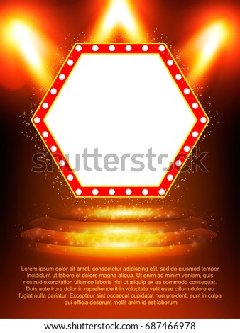 Poster Template banner with podium and spotlights.  Design for presentation, banner, concert, show. Vector illustration
