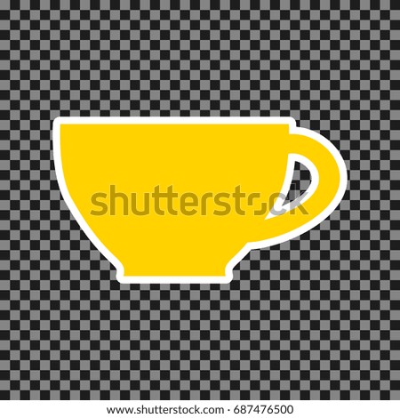 Cup sign. Vector. Yellow icon with white contour on dark transparent background.