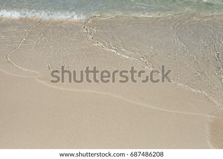 The Soft Wave Of Blue Ocean On Sandy Beach. Background. Selective focus.