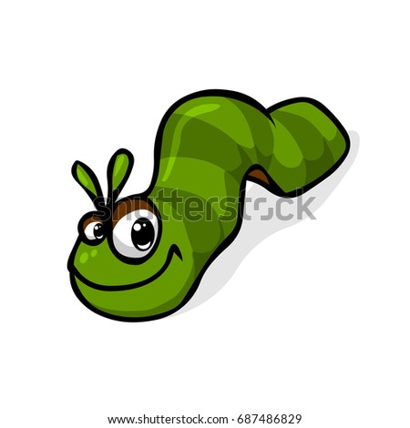 Funny cartoon green caterpillar on white background