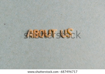 About us word with pasta letters