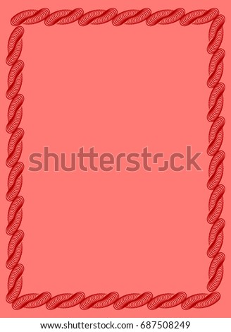 Light red solid background with abstract vertical frame. Copy space. Guilloche border for certificate or diploma, isolated. Raster clip art.