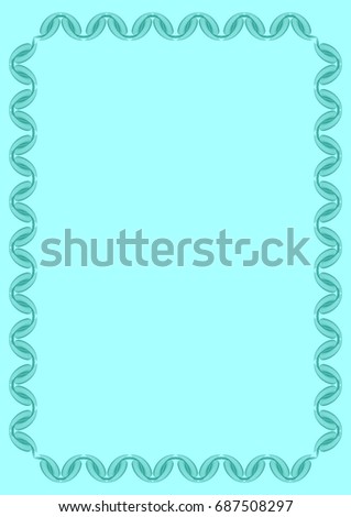 Light blue solid background with abstract vertical frame. Copy space. Guilloche border for certificate or diploma, isolated. Raster clip art.