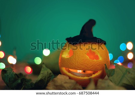 orange with curved scary face for halloween