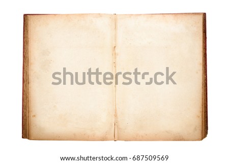 Open old book isolated on white background. Royalty-Free Stock Photo #687509569