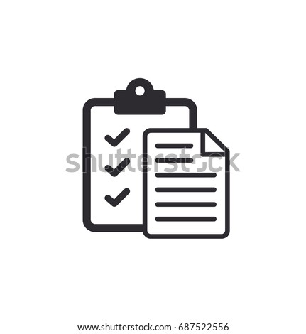 Tasks. Clipboard icon. Task done. Signed approved document icon. Project completed. Check Mark sign. Worksheet sign. Office documents. Survey. Extra options. Application form. Fill in the form. Report Royalty-Free Stock Photo #687522556